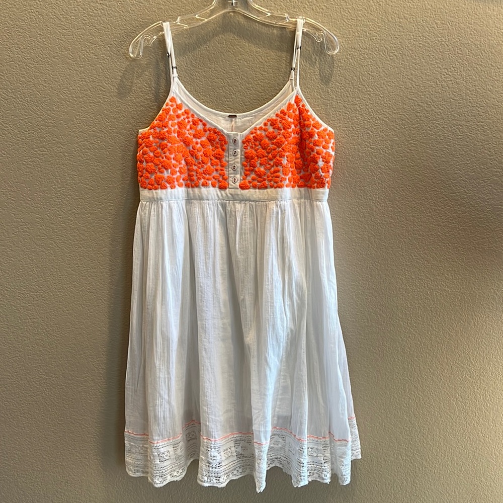 Free People Boho Sleeveless Embroidered Dress, Lined, 100% Cotton